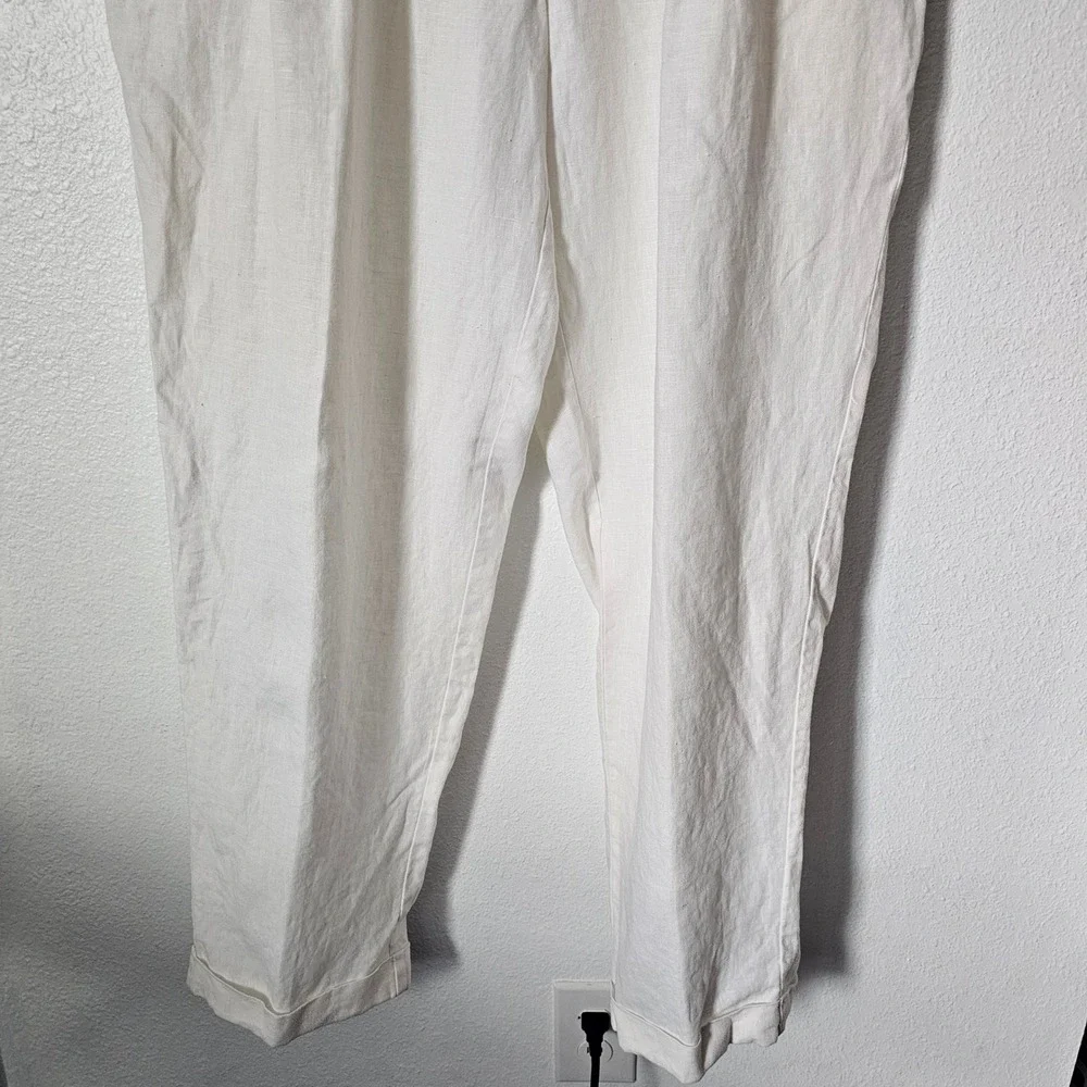 Turnbury Mens 38x32 Pleated Linen Pants Off White Cream Cuffed Straight Leg